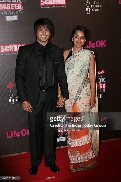 Vivek Oberoi with his wife Priyanka at the 20th Annual Life OK Screen Awards in Mumbai.