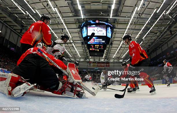 Joel Lassinantti, goaltender of Lulea tends net against Frolunda Gothenburg during the Champions Hockey League final match at Coop Norrbotten Arena...