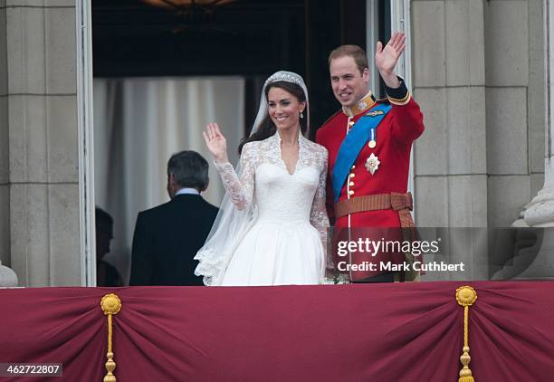 Catherine, Duchess of Cambridge and Prince William, Duke of Cambridge on the balcony at Buckingham Palace, following their wedding at Westminster...