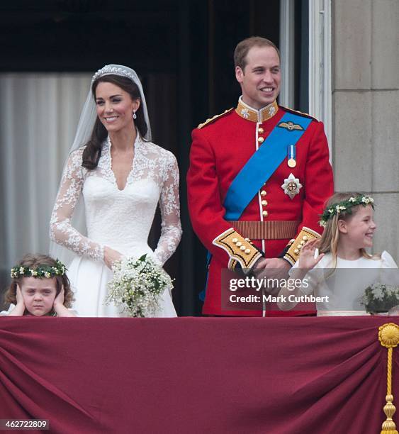 Catherine, Duchess of Cambridge and Prince William, Duke of Cambridge on the balcony at Buckingham Palace with Bridesmaids Margarita Armstrong-Jones...