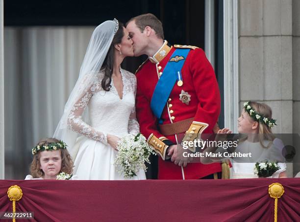 Catherine, Duchess of Cambridge and Prince William, Duke of Cambridge on the balcony at Buckingham Palace with Bridesmaids Margarita Armstrong-Jones...