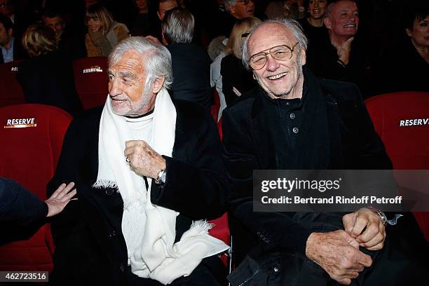 Actor Jean Paul Belmondo and Christian Brincourt attend the Private Screening of the Movie 'Tout Peut Arriver' at Mac Mahon Cinema on February 3,...