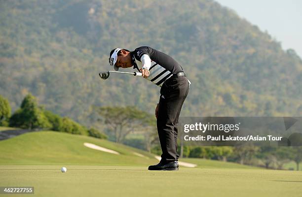Lin Wen Tang of China in action during the 2014 King Cup Golf Hua Hin Previews at Black Mountain Golf Club on January 14, 2014 in Hua Hin, Thailand.