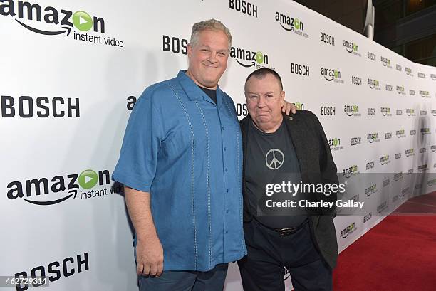 Actors Troy Evans and Abraham Benrubi arrive for the red carpet premiere screening for Amazon's first original drama series "Bosch" at ArcLight...