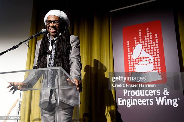 Honoree Nile Rodgers accepts the Recording Academy's President's Merit Award onstage during the Eighth Annual GRAMMY week event honoring three-time...