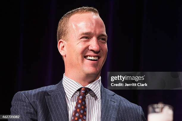 Peyton Manning attends the SuperBowl Breakfast where he received the Bart Starr award at JW Marriott Desert Ridge Resort & Spa on January 30, 2015 in...