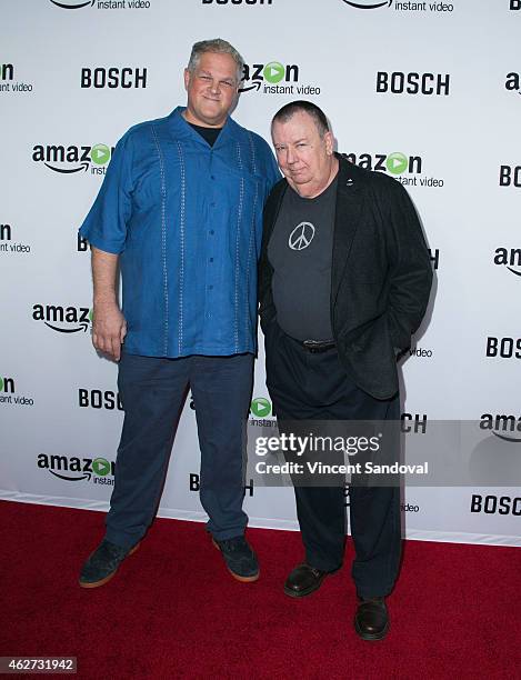 Actors Troy Evans and Abraham Benrubi attend the "Bosch" premiere screening at The Dome at Arclight Hollywood on February 3, 2015 in Hollywood,...