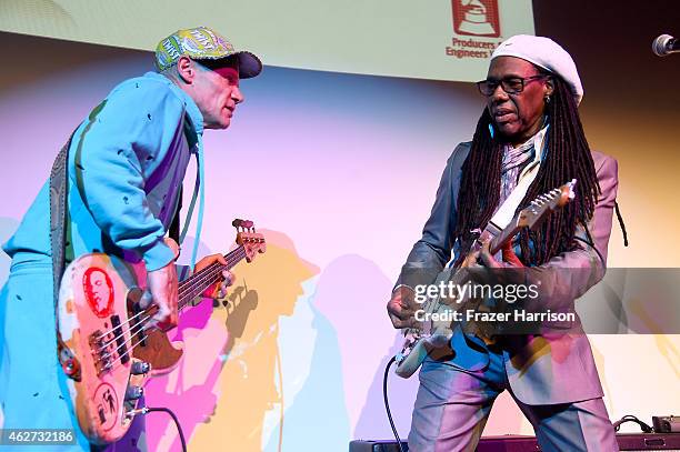 Musician Flea and honoree Nile Rodgers perform onstage during the Eighth Annual GRAMMY week event honoring three-time GRAMMY Winner Nile Rodgers,...