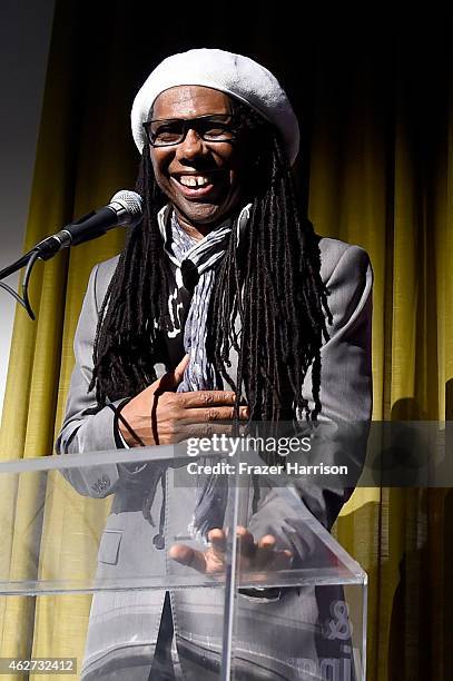 Honoree Nile Rodgers accepts the Recording Academy's President's Merit Award onstage during the Eighth Annual GRAMMY week event honoring three-time...