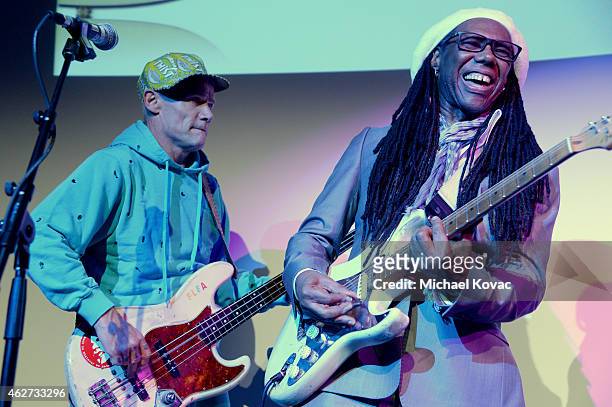 Musician Flea and honoree Nile Rodgers perform onstage during the Eighth Annual GRAMMY week event honoring three-time GRAMMY Winner Nile Rodgers,...