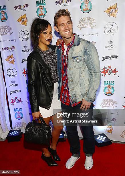 Aneesa Ferreira and CJ Koegel attend MTV's "The Real World Ex-Plosion" Season Premiere Party at Bottomz Up Bar and Grill on January 14, 2014 in New...