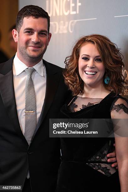 Ambassador Alyssa Milano and Dave Bugliari arrive at the 2014 UNICEF Ball presented by Baccarat at Regent Beverly Wilshire Hotel on January 14, 2014...