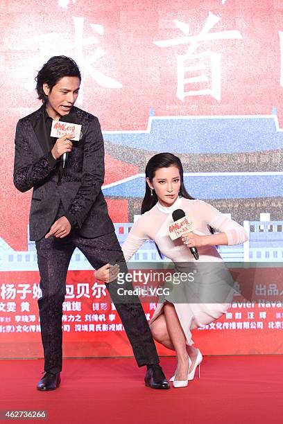 Actress Lee Bingbing and actor Chen Kun attend press conference of movie "Zhongkui: Snow Girl And The Dark Crystal" on February 4, 2015 in Beijing,...