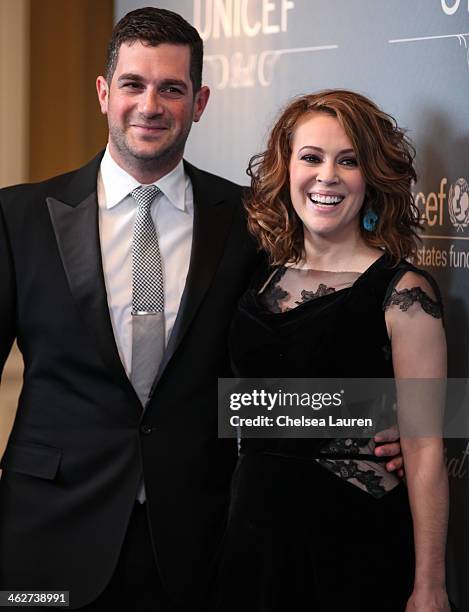 Ambassador Alyssa Milano and Dave Bugliari arrive at the 2014 UNICEF Ball presented by Baccarat at Regent Beverly Wilshire Hotel on January 14, 2014...