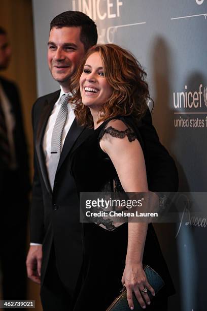 Ambassador Alyssa Milano and Dave Bugliari arrive at the 2014 UNICEF Ball presented by Baccarat at Regent Beverly Wilshire Hotel on January 14, 2014...