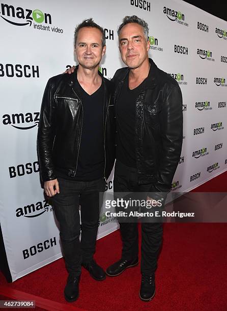 Roy Price, VP of Amazon Studios and actor Titus Welliver arrive for the red carpet premiere screening for Amazon's first original drama series...