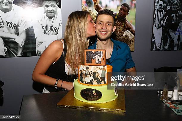 Jenna Compono and Jay Mitchell attend MTV's "The Real World Ex-Plosion" Season Premiere Party at Bottomz Up Bar and Grill on January 14, 2014 in New...