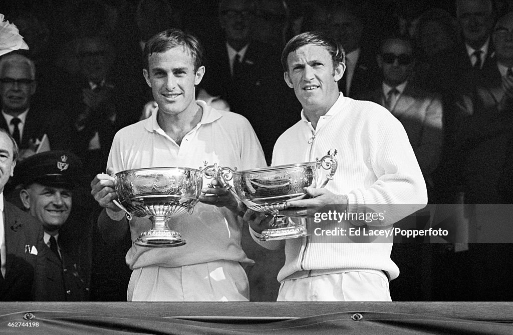 Tony Roche Chicago Tony Roche and John Newcombe with their trophies after winning the ...
