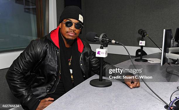 NeYo visits Michael Lewis and Andrea Zara at Kiss FM Studio's on February 4, 2015 in London, England.