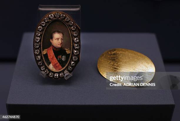 Snuff box inset with a miniature Napoleon, a gift to sculptor Anne Seymour Damer on display at "Bonaparte and the British - prints and propaganda in...