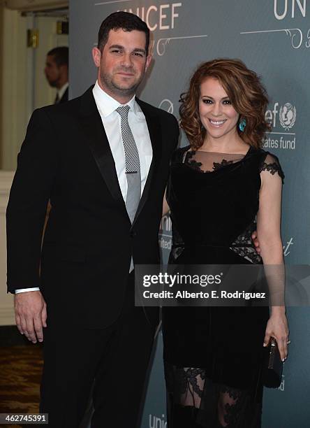 Dave Bugliari and actress Alyssa Milano arrive to the 2014 UNICEF Ball Presented by Baccarat at the Regent Beverly Wilshire Hotel on January 14, 2014...