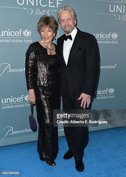 Dena Kaye and actor Michael Douglas arrive to the 2014 UNICEF Ball Presented by Baccarat at the Regent Beverly Wilshire Hotel on January 14, 2014 in...