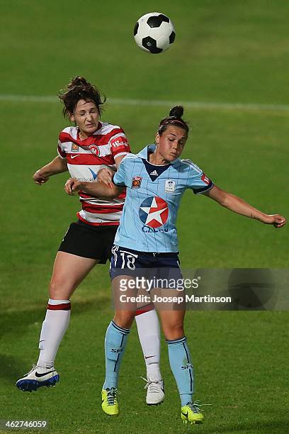 Emma Kete of Sydney FC competes with Jessica Seaman of Western Sydney Wanderers during the round four W-League match between Sydney FC and the...