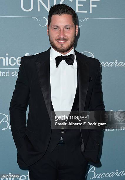 Personality Val Chmerkovskiy arrives to the 2014 UNICEF Ball Presented by Baccarat at the Regent Beverly Wilshire Hotel on January 14, 2014 in...