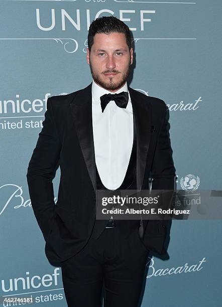 Personality Val Chmerkovskiy arrives to the 2014 UNICEF Ball Presented by Baccarat at the Regent Beverly Wilshire Hotel on January 14, 2014 in...