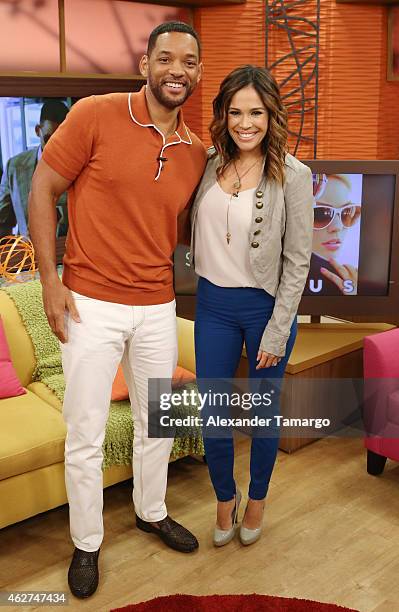 Will Smith and Karla Martinez are seen on the set of Despierta America to promote his film "Focus" at Univision Studios on February 4, 2015 in Miami,...