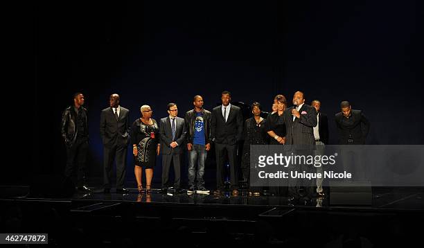 Comedians Tommy Davidson, Chris Tucker, Luenell Campell, Rob Schneider, Flex, Phyllis Yvonne Stickney, Kim Whitley share the stage at Dick Gregory &...