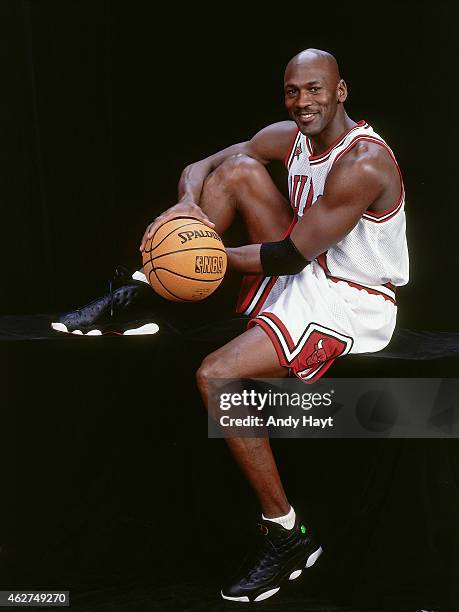 Michael Jordan of the Chicago Bulls poses for a portrait prior to NBA All-Star Game on February 8, 1998 at Madison Square Garden in New York City....