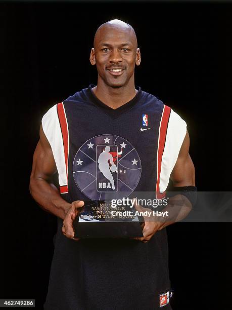 Michael Jordan of the Chicago Bulls poses for a portrait prior to NBA All-Star Game on February 8, 1998 at Madison Square Garden in New York City....