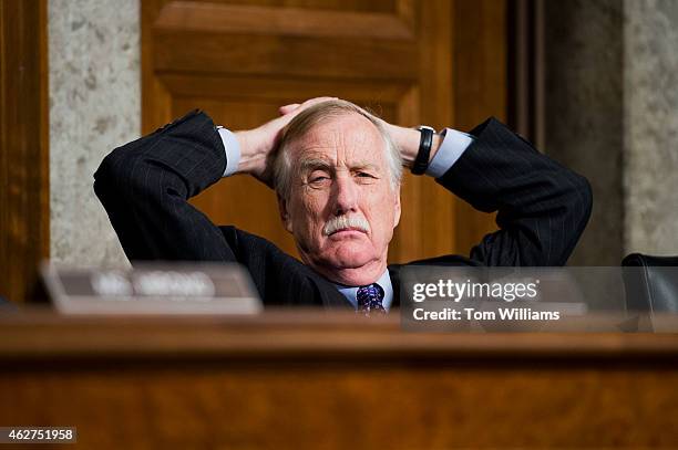 Sen. Angus King, I-Me., attends a Senate Armed Services Committee confirmation hearing in Dirksen Building on the nomination of Ashton Carter to be...