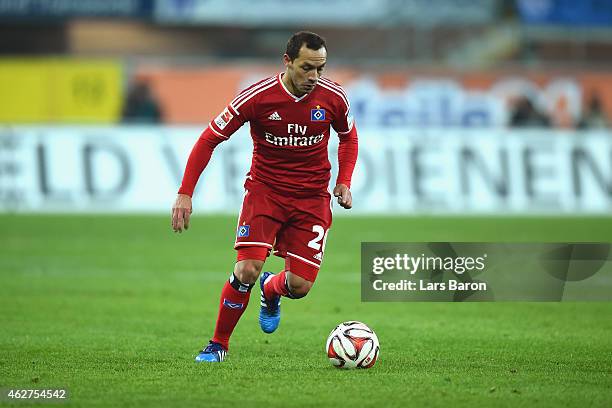 Marcelo Diaz of Hamburg runs with the ball during the Bundesliga match between SC Paderborn 07 and Hamburger SV at Benteler Arena on February 4, 2015...