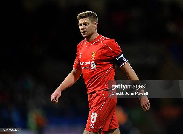 Steven Gerrard of Liverpool during the FA Cup Fourth Round Replay match between Bolton Wanderers and Liverpool at Macron Stadium on February 4, 2015...