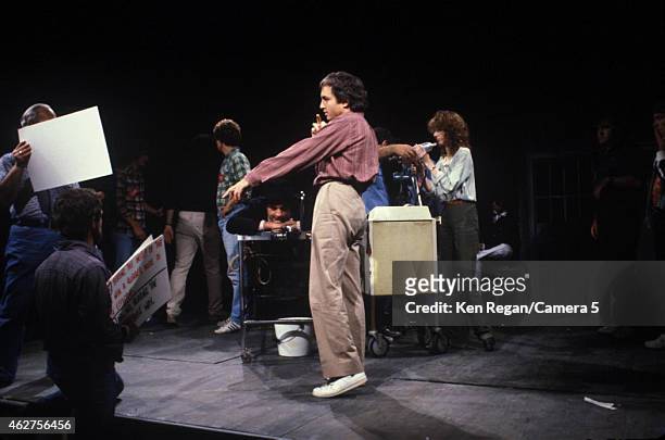 John Belushi, Lorne Michaels and Laraine Newman are photographed on the set of Saturday Night Live in 1978 in New York City. CREDIT MUST READ: Ken...