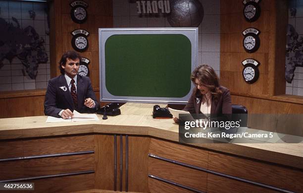 Bill Murray and Jane Curtain are photographed on the set of Saturday Night Live in 1978 in New York City. CREDIT MUST READ: Ken Regan/Camera 5 via...