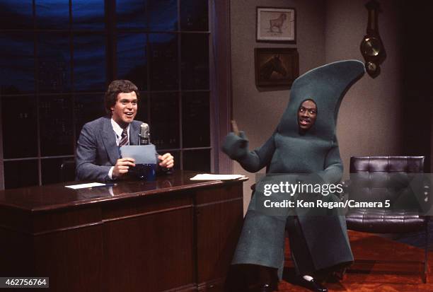 Joe Piscopo and Eddie Murphy are photographed on the set of Saturday Night Live in 1982 in New York City. CREDIT MUST READ: Ken Regan/Camera 5 via...