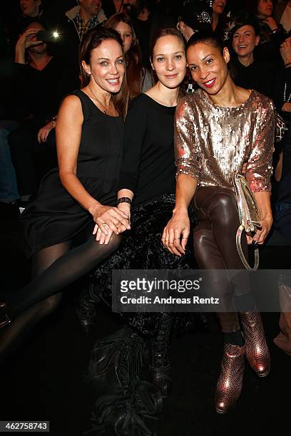 Sonja Kirchberger, Jeanette Hain and Annabelle Mandeng attend the Minx by Eva Lutz show during Mercedes-Benz Fashion Week Autumn/Winter 2014/15 at...