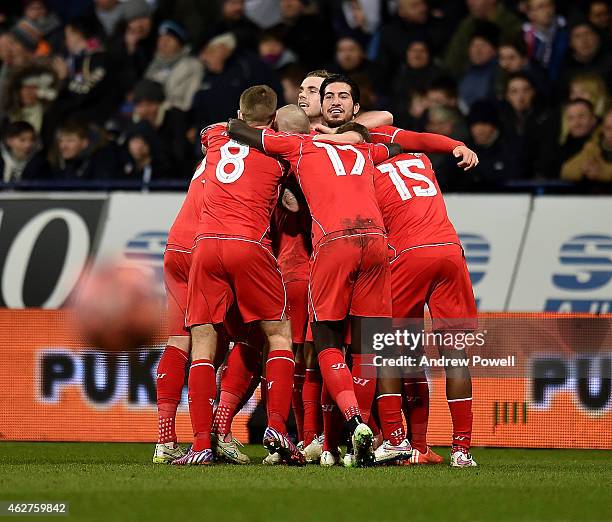 Philippe Coutinho of Liverpool celebrates after scoring the winning goal during the FA Cup Fourth Round Replay match between Bolton Wanderers and...