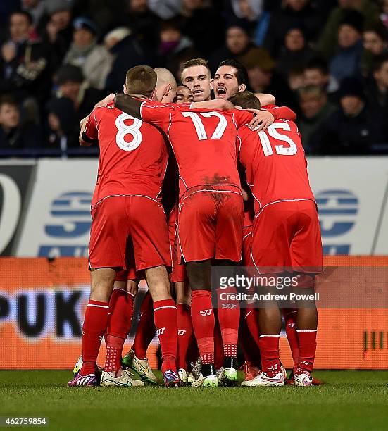Philippe Coutinho of Liverpool celebrates after scoring the winning goal during the FA Cup Fourth Round Replay match between Bolton Wanderers and...