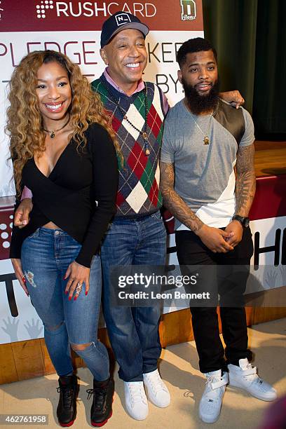 Simone Shepherd, Russell Simmons and King Keraun attend the RushCard Keep The Peace LA at Susan Miller Dorsey High School on February 4, 2015 in Los...