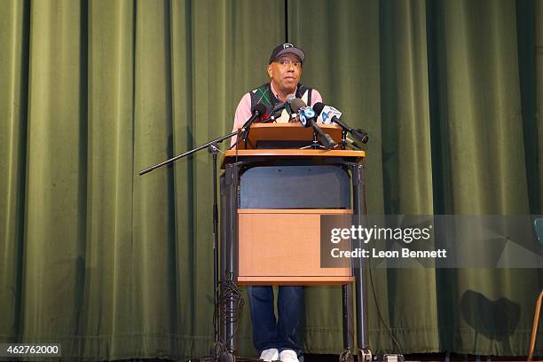 Russell Simmons attends the RushCard Keep The Peace LA at Susan Miller Dorsey High School on February 4, 2015 in Los Angeles, California.