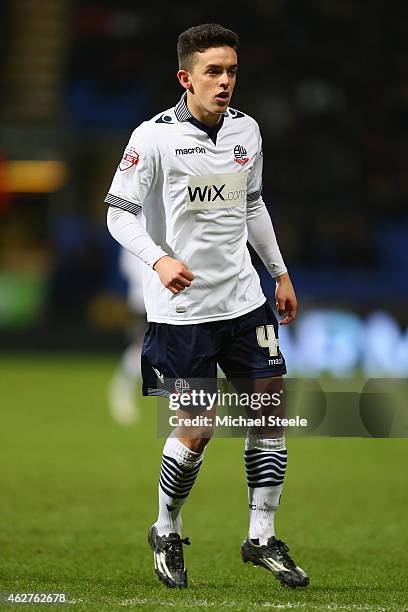 Zach Clough of Bolton during the FA Cup fourth round replay match between Bolton Wanderers and Liverpool at the Macron Stadium on February 4, 2015 in...