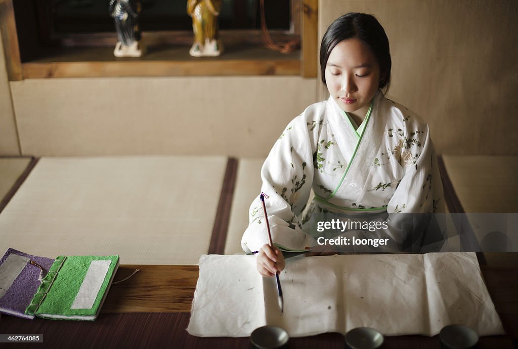 Girl drawing Traditional Chinese Painting