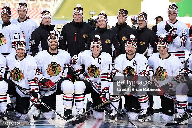 Johnny Oduya, David Rundblad, assistant coach Kevin Dineen, head coach Joel Quenneville, assistant coach Mike Kitchen, goaltending coach Jimmy Waite,...