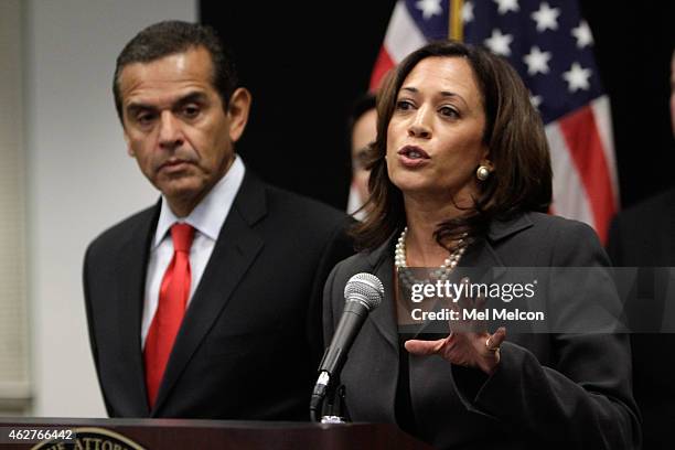 Attorney General Kamala Harris is photographed during a press conference where she announced the creation of the California Attorney General's...