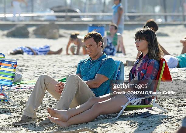 Michael C. Hall and Christina Robinson are seen on the set of 'Dexter' on August 20, 2012 in Los Angeles, California.