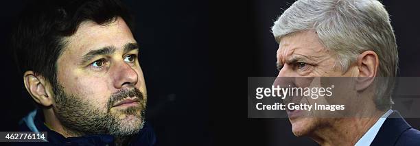 In this composite image a comparision has been made between Mauricio Pochettino, manager of Tottenham Hotspur and Arsene Wenger, manager of Arsenal....